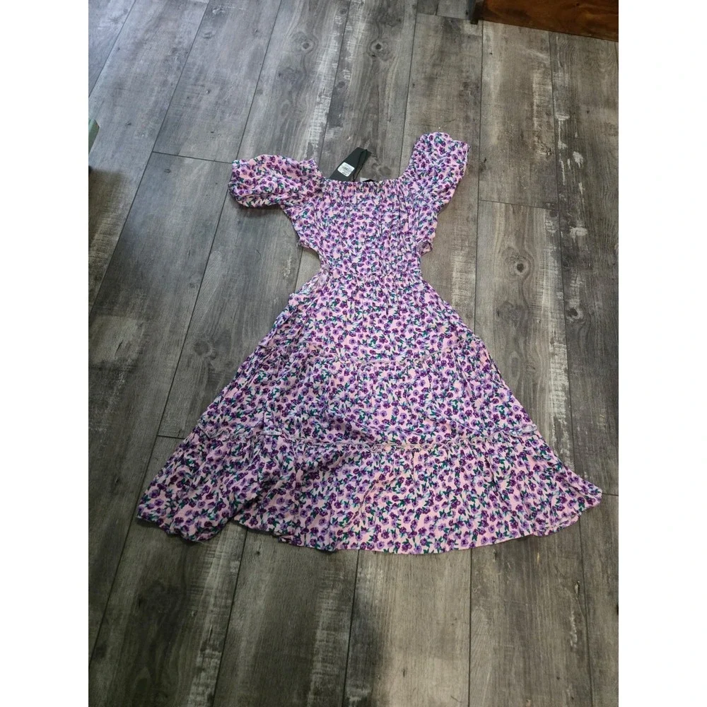 NWT Know One Cares Women's Scoop Neck Floral Print Cutout Tiered Dress Sz S - Picture 4 of 7